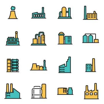 Trendy flat line icon pack for designers and developers. Vector line factory  Stockillustratie