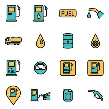 Trendy flat line icon pack for designers and developers. Vector line gas stat Stock Illustration