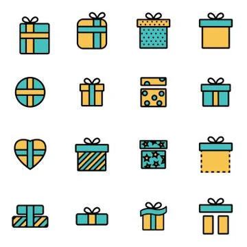 Trendy flat line icon pack for designers and developers. Vector line gift ico 스톡 일러스트