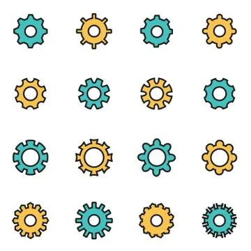 Trendy flat line icon pack for designers and developers. Vector line gear ico Stock Illustration