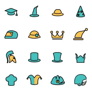 Trendy flat line icon pack for designers and developers. Vector line helmet a Stock Illustration