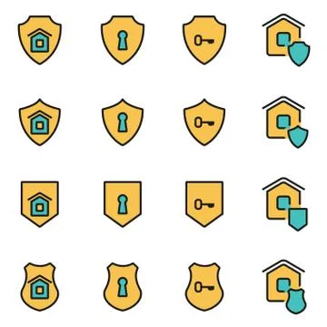 Trendy flat line icon pack for designers and developers. Vector line home sec Stock Illustration
