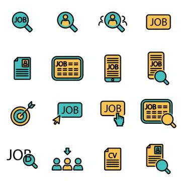 Trendy flat line icon pack for designers and developers. Vector line job sear Stock Illustration