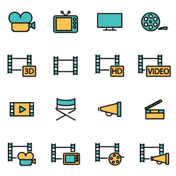 Trendy flat line icon pack for designers and developers. Vector line movie ic Illustrazione stock