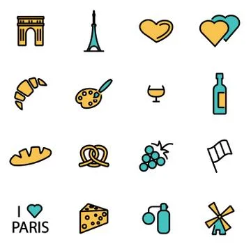Trendy flat line icon pack for designers and developers. Vector line paris ic Stock Illustration