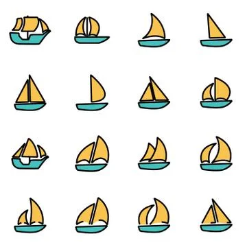 Trendy flat line icon pack for designers and developers. Vector line sailboat Stock Illustration