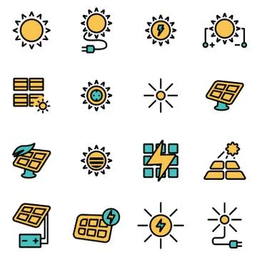 Trendy flat line icon pack for designers and developers. Vector line solar en Stock Illustration