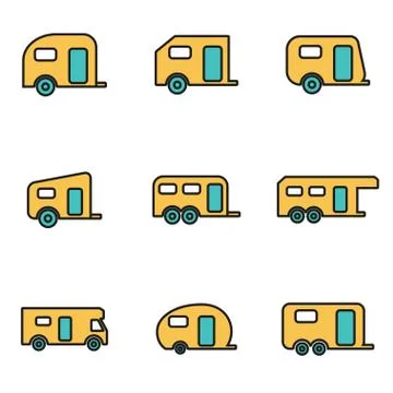 Trendy flat line icon pack for designers and developers. Vector line trailer  Stock Illustration