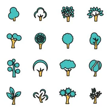 Trendy flat line icon pack for designers and developers. Vector line trees ic Illustrazione stock