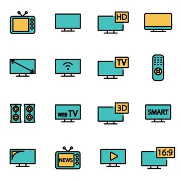 Trendy flat line icon pack for designers and developers. Vector line tv icon  Stock Illustration