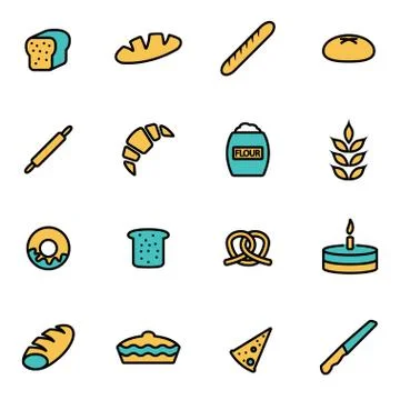 Trendy flat line icon pack for designers and developers. Vector line bakery i Stock Illustration