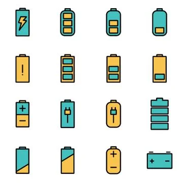 Trendy flat line icon pack for designers and developers. Vector line battery  Stock Illustration