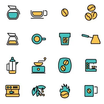 Trendy flat line icon pack for designers and developers. Vector line coffee i Stock Illustration
