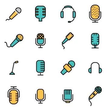 Trendy flat line icon pack for designers and developers. Vector line micropho Stock Illustration