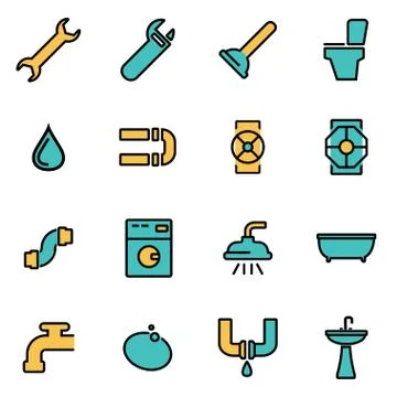 Trendy flat line icon pack for designers and developers. Vector line plumbing Stockillustratie