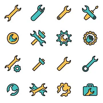 Trendy flat line icon pack for designers and developers. Vector line settings Stock Illustration
