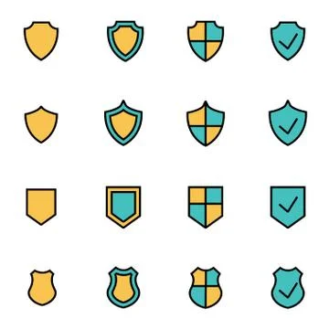 Trendy flat line icon pack for designers and developers. Vector line shield i Stock Illustration