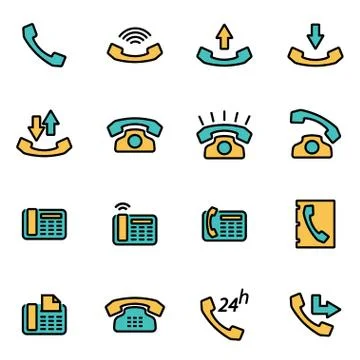 Trendy flat line icon pack for designers and developers. Vector line telephon Stock Illustration