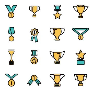 Trendy flat line icon pack for designers and developers. Vector line trophy a Stock Illustration