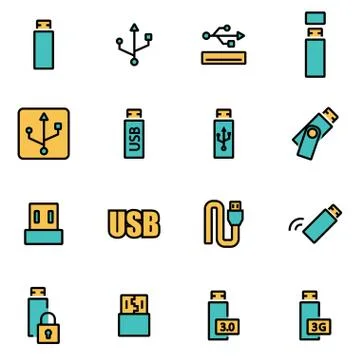 Trendy flat line icon pack for designers and developers. Vector line usb icon Stock Illustration