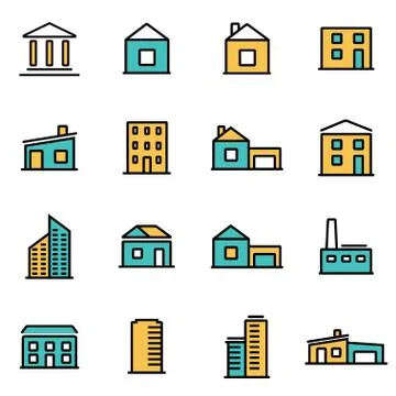 Trendy flat line icon pack for designers and developers. Vector line building Stock Illustration