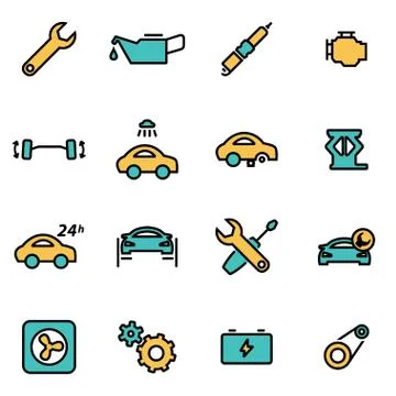 Trendy flat line icon pack for designers and developers. Vector line car serv Stock Illustration