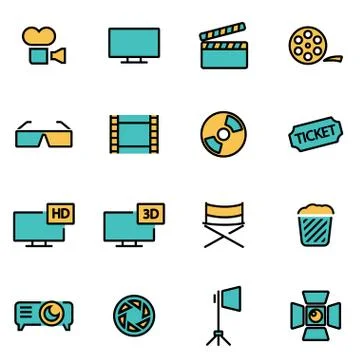 Trendy flat line icon pack for designers and developers. Vector line cinema i Illustrazione stock