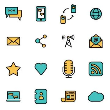 Trendy flat line icon pack for designers and developers. Vector line communic Stock Illustration