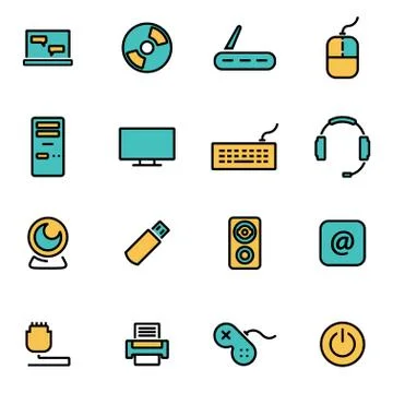Trendy flat line icon pack for designers and developers. Vector line computer Stock Illustration