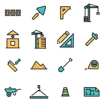 Trendy flat line icon pack for designers and developers. Vector line construc Stock Illustration
