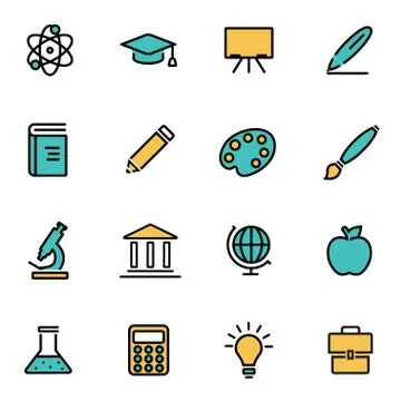 Trendy flat line icon pack for designers and developers. Vector line educatio Stock Illustration