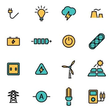 Trendy flat line icon pack for designers and developers. Vector line electric Stockillustratie