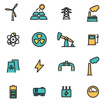 Trendy flat line icon pack for designers and developers. Vector line energeti Stock Illustration