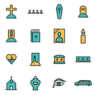 Trendy flat line icon pack for designers and developers. Vector line funeral  Stock Illustration