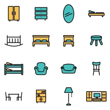 Trendy flat line icon pack for designers and developers. Vector line furnitur Illustrazione stock
