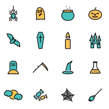 Trendy flat line icon pack for designers and developers. Vector line hallowee Stock Illustration