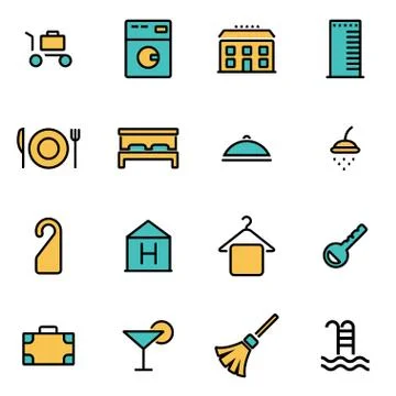 Trendy flat line icon pack for designers and developers. Vector line hotel se Stock Illustration