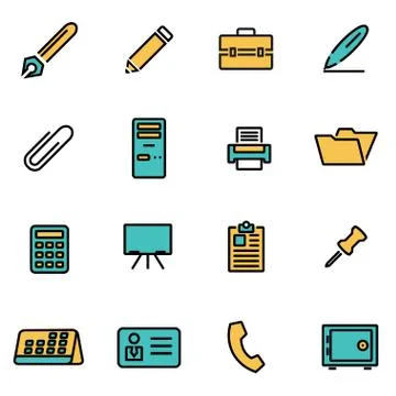 Trendy flat line icon pack for designers and developers. Vector line office s Stock Illustration
