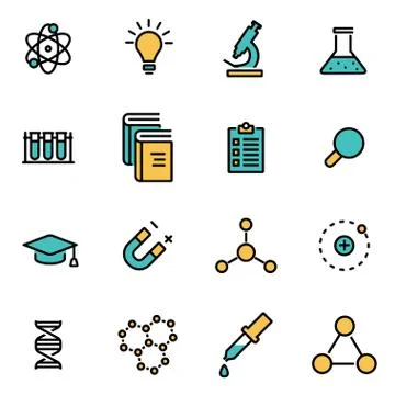 Trendy flat line icon pack for designers and developers. Vector line science  Illustrazione stock