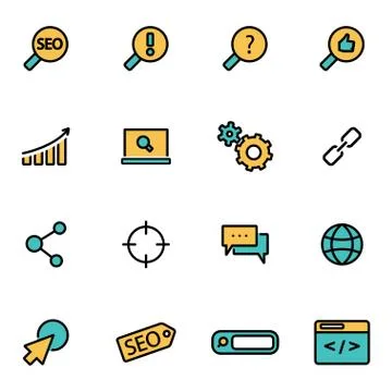 Trendy flat line icon pack for designers and developers. Vector line seo set Stock Illustration