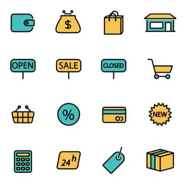 Trendy flat line icon pack for designers and developers. Vector line shop set Stock Illustration