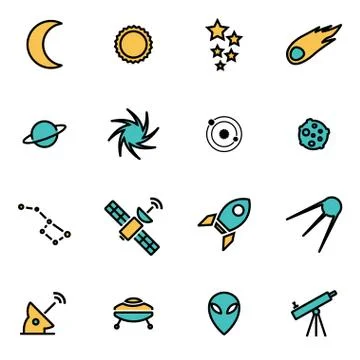 Trendy flat line icon pack for designers and developers. Vector line space se Stock Illustration