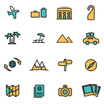 Trendy flat line icon pack for designers and developers. Vector line travel s Stock Illustration