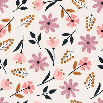 Trendy floral seamless pattern design. Abstract flowers and leaves. Illustrazione stock