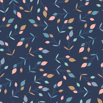 Trendy floral seamless pattern design. Abstract branches, leaves and seeds. Stock Illustration