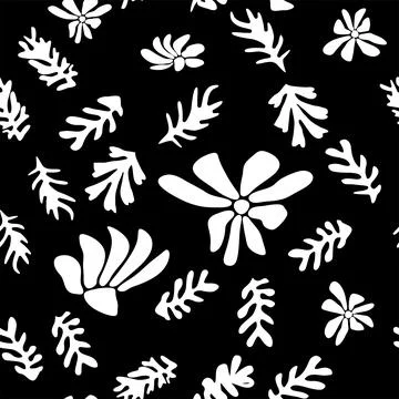 Trendy floral seamless pattern inspired by Matisse, black and white floral pa Stock Illustration