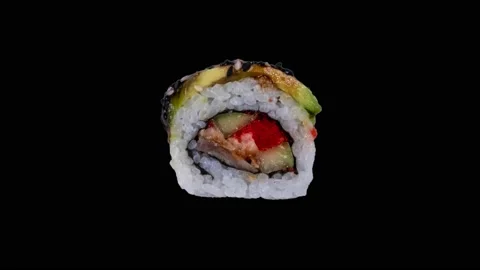 Trendy food animation of changing different types of sushi maki rolls Stock Footage 231575388