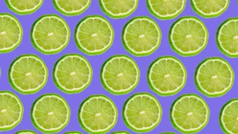 Trendy food fruit pattern of kiwi and lime halves Stock Footage 239644226