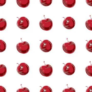 Trendy fruity pattern with cherries on a white background. Seamless vector  Stock Illustration