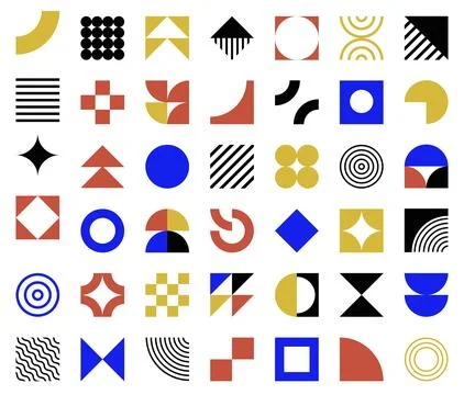 Trendy Geometric Abstract Patterns and Shapes Set with Bauhaus and Memphis Stock Illustration